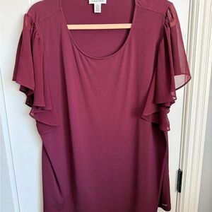 Calvin Klein Women's Wine Ruffle Sleeve Scoop Neck Top